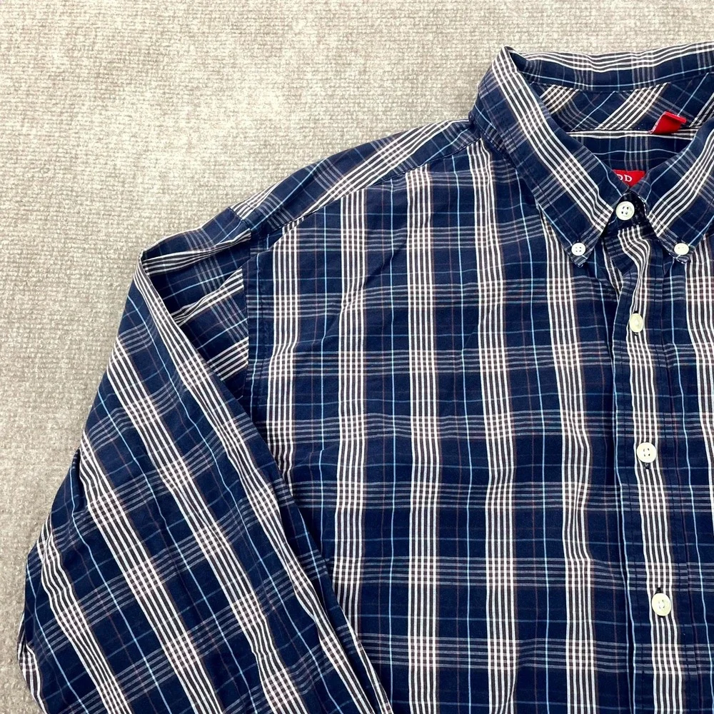 Izod Shirt Mens 2XL Multicolor‎ Plaid Cotton Shirttail Hem Pleated Button Down